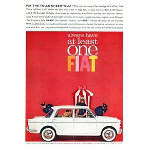 1962 Fiat 1100 Sedan Classic Car Vintage Print Ad Toll Booth Police Full Color